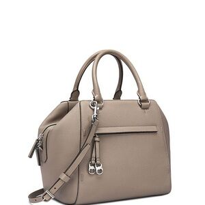 Tory Burch Taupe Leather Dome Satchel Handbag medium